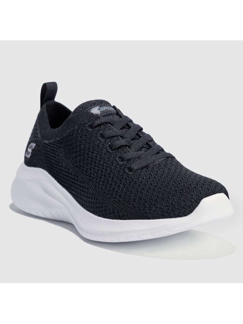 Skechers Black Knit Slip-On Sport Sneaker with White Sole